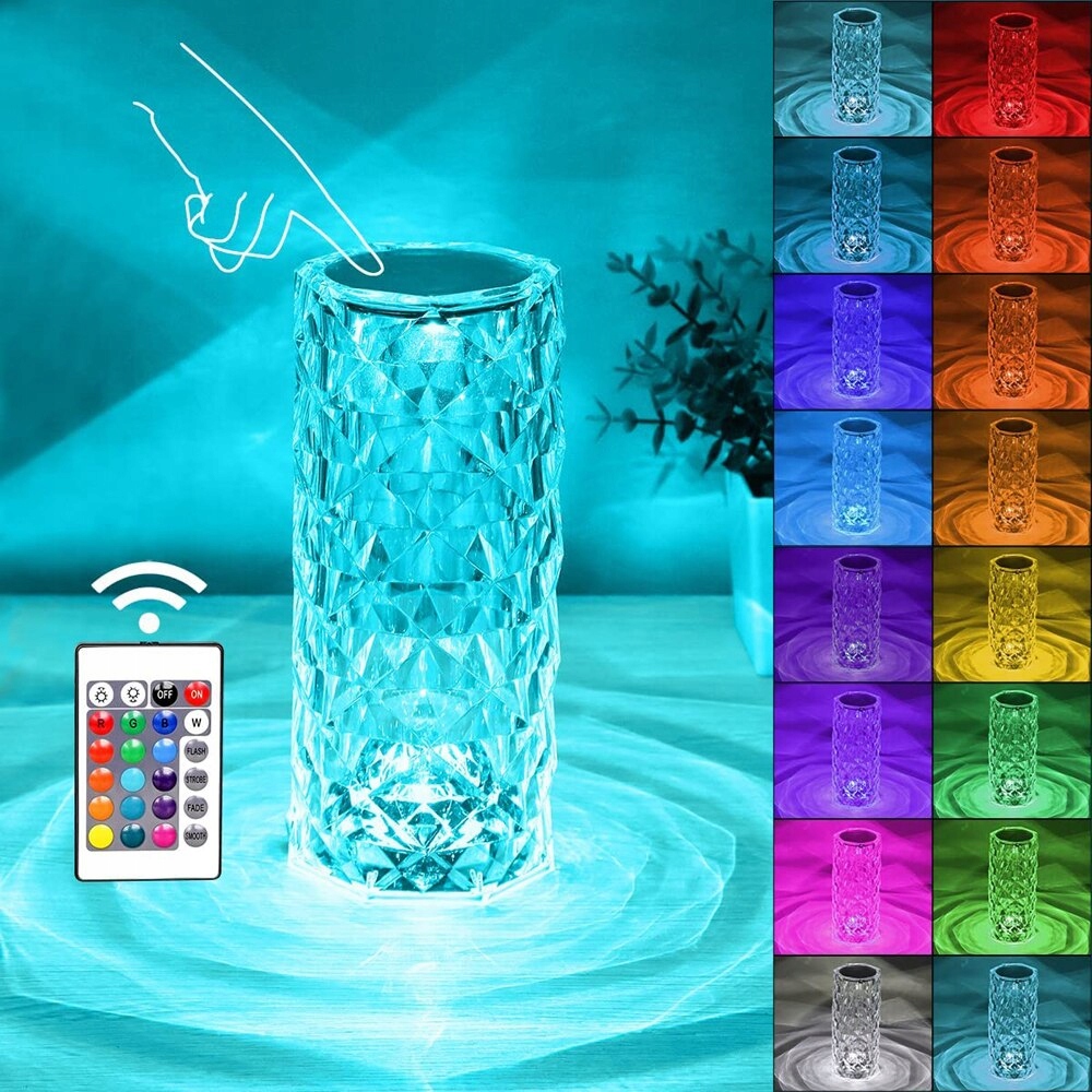 RGB Crystal Table Lamp Rose Light Projector 3/16