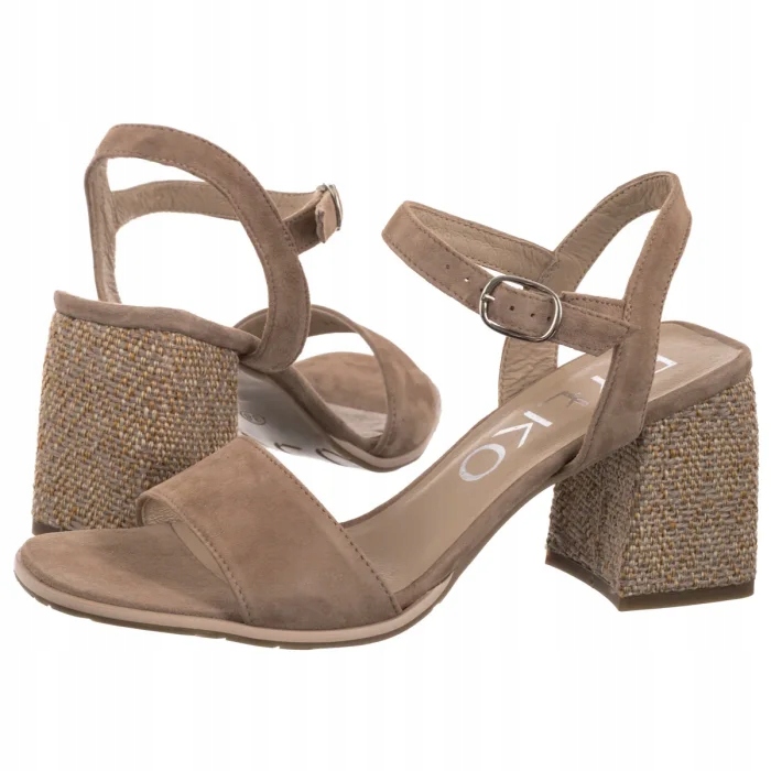 Kožené dámské sandály na podpatku Ryłko Béžové 7VG30_T3