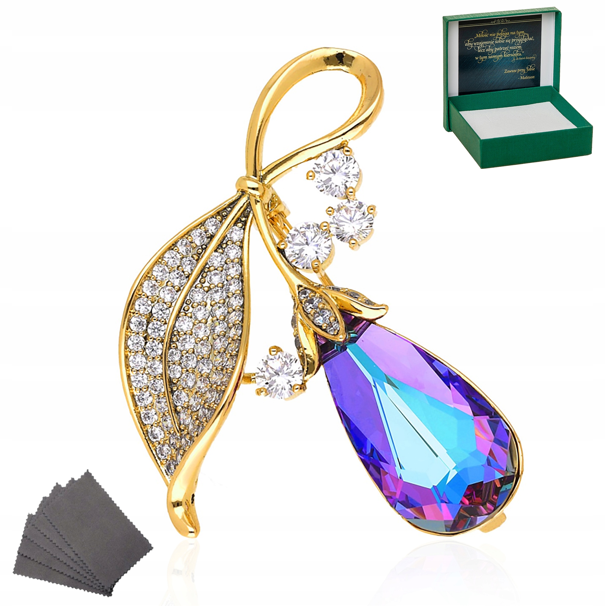 Zlatá Brož Sapphire Crystal Dárek Gravírování