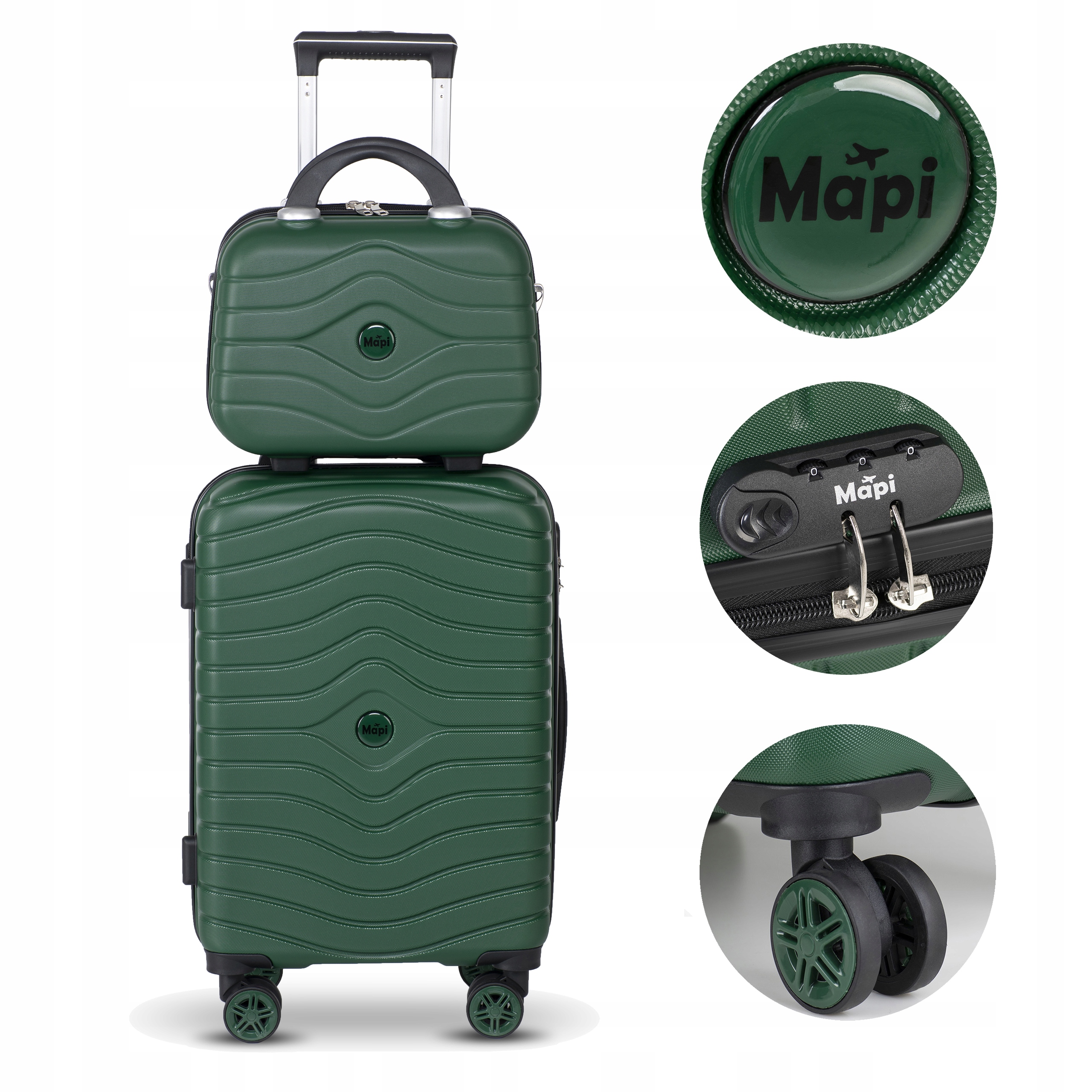 Mapi Kufr tvrdý sada Abs Mapi 75L Zelená Kufřík Kosmetická taška 13 l