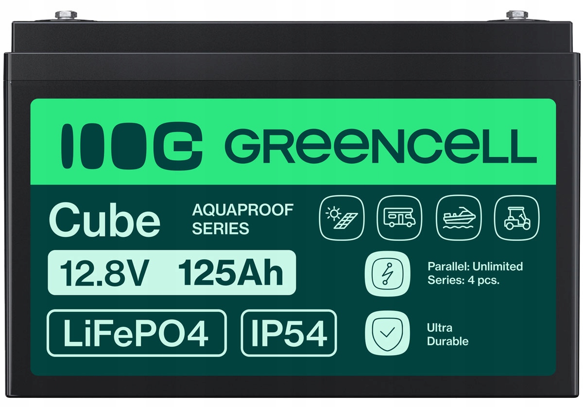 Bateria Litowa LIFEPO4 12V 12.8V 125AH (150A) 1.6KWH Green Cell IP54 13.5KG