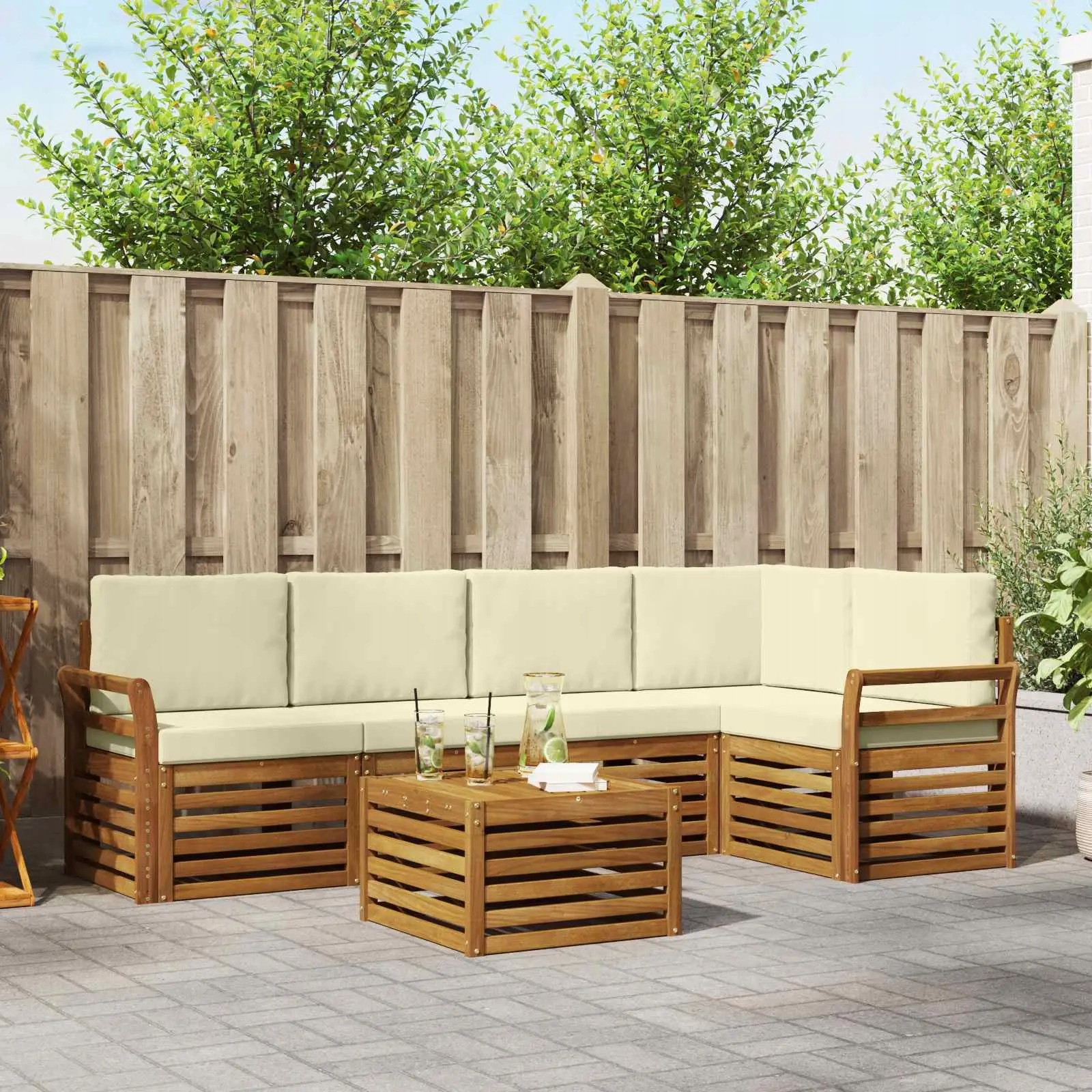 vidaXL Rohová sofa sada s polštářem 6 pcs Přirozená a Krémová