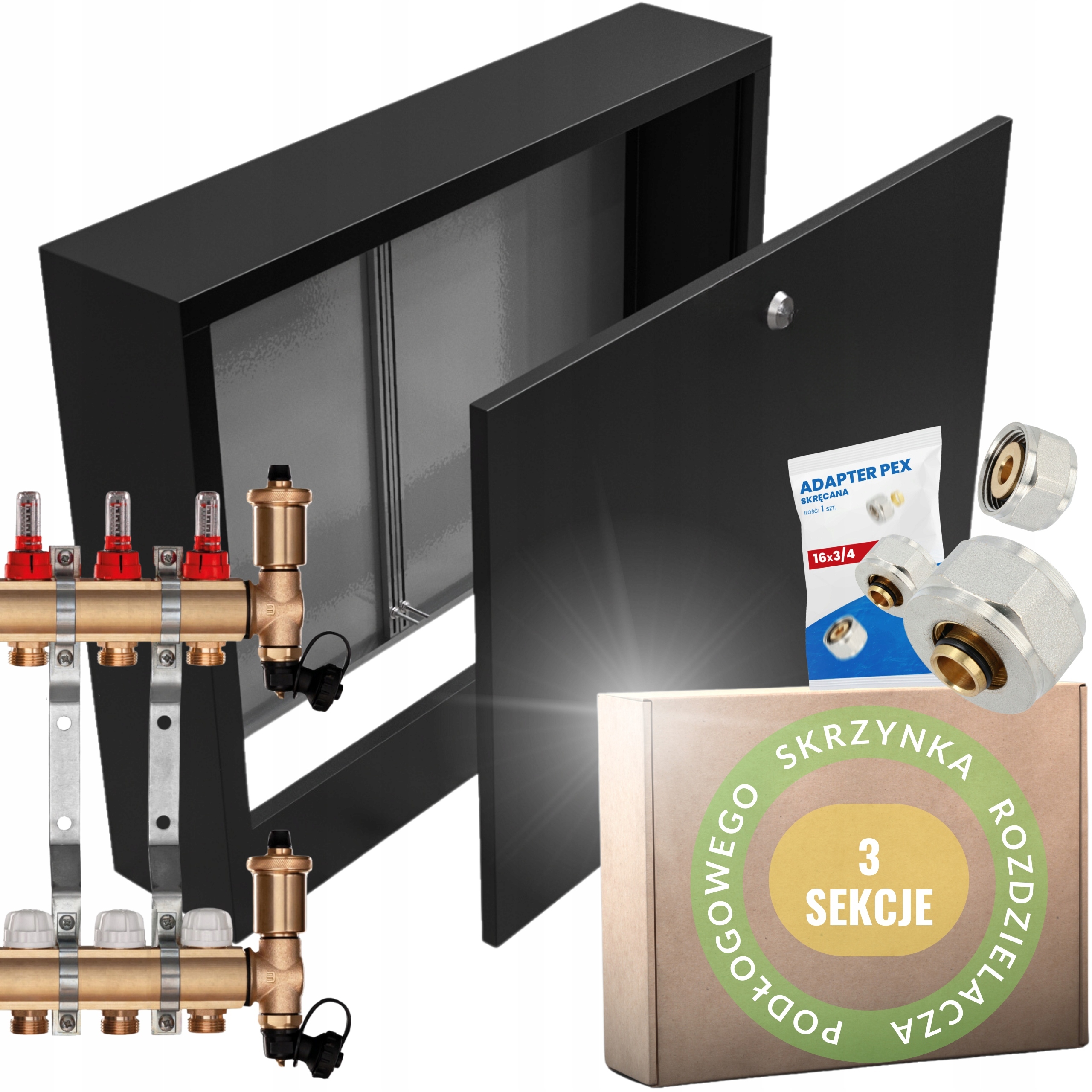 Rozdělovač 3 pro podlahové vytápění Spojky Nástěnný Box Kouzlo