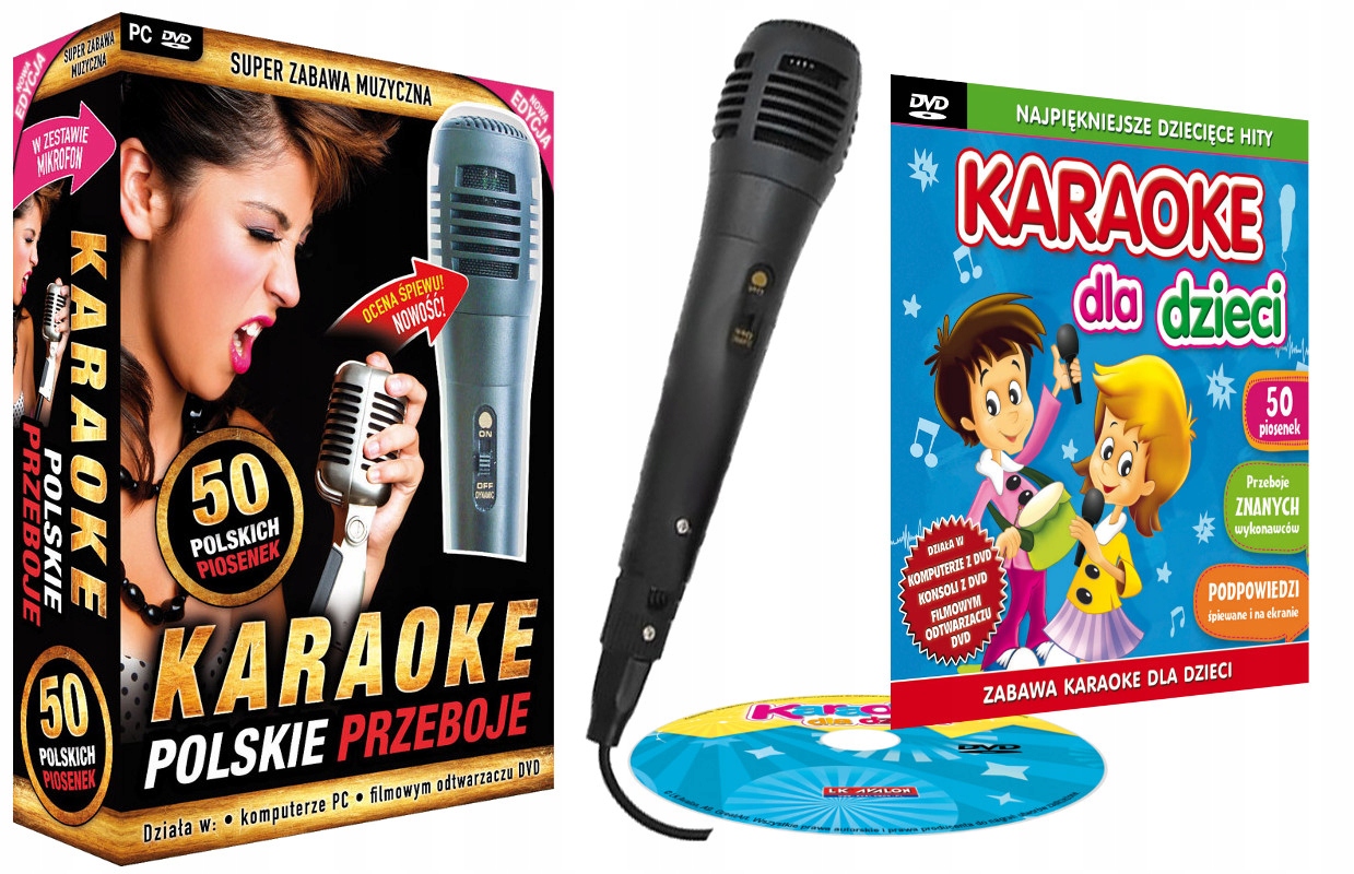 

Zestaw Polskie PRZEBOJE+Karaoke dla Dzieci DVD+Mik