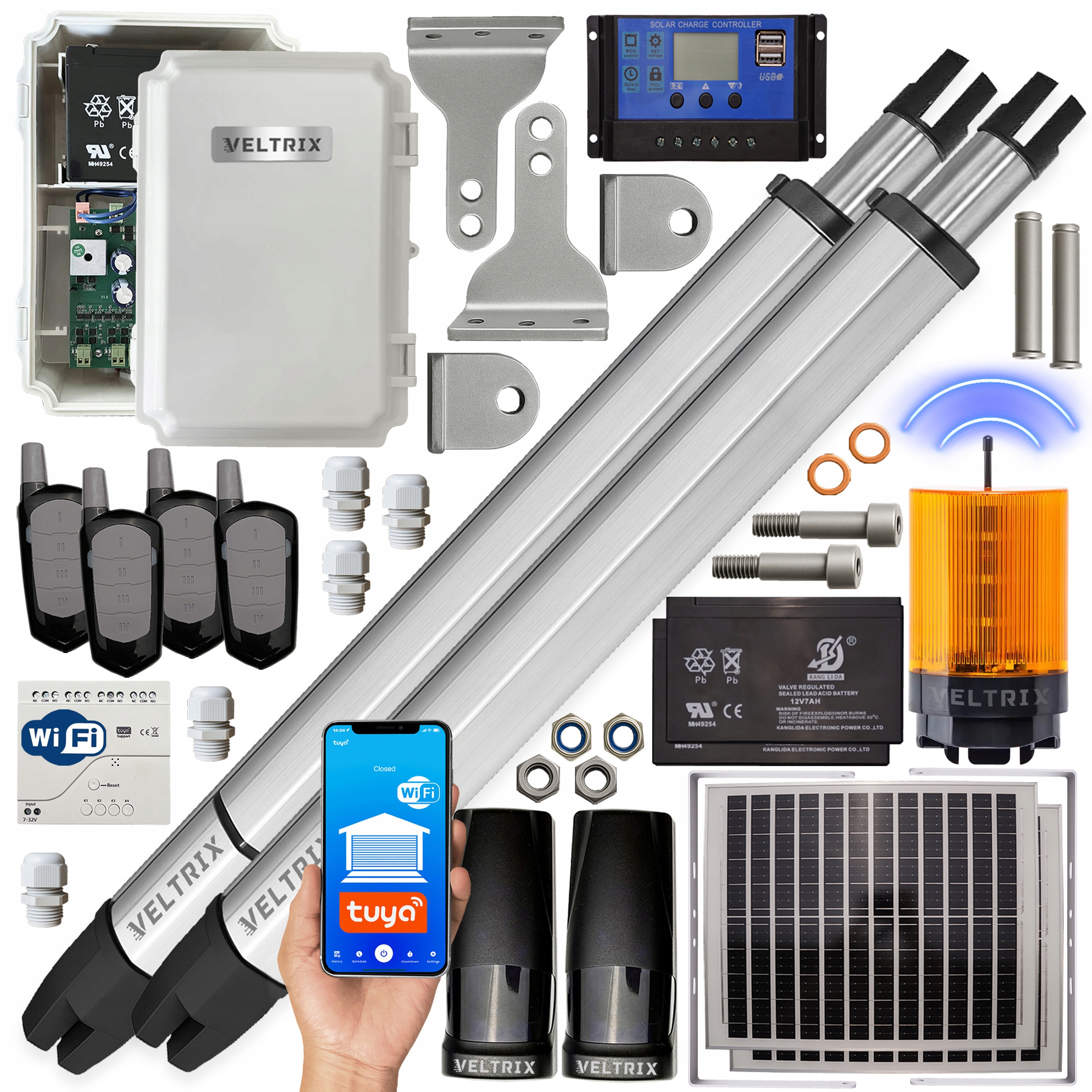 Napęd bramy dwuskrzydłowej 2x2m 400kg Zestaw Solarny Wifi 4 piloty