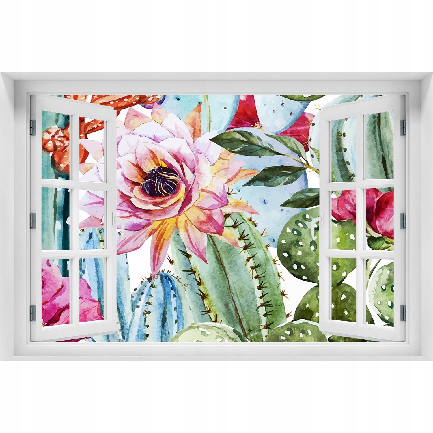 

Okleina 3D Okno Naklejka Kaktusy i kwiaty 90x60