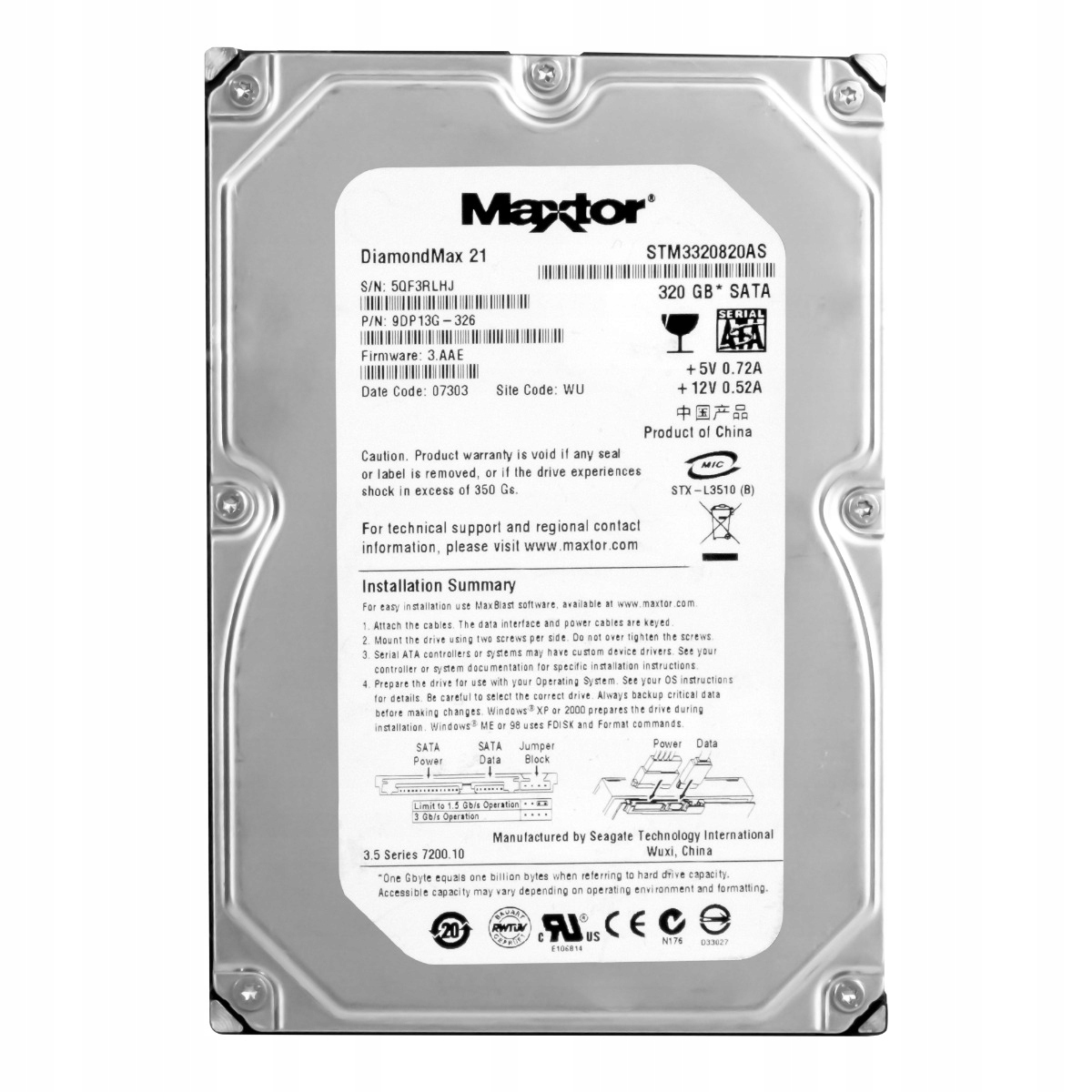 Maxtor DiamondMax 21 320GB 7.2K 8MB Sata II 3.5'' STM3320820AS