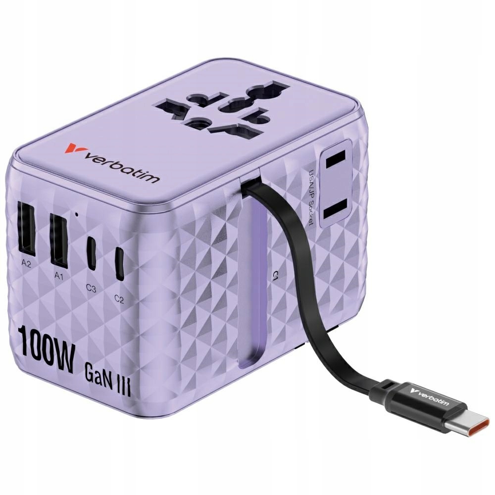 Verbatim Cestovní adaptér Eu/uk/us GaN 2xUSB-C/2xUSB-A/1xUSB-C Pd 100W fi