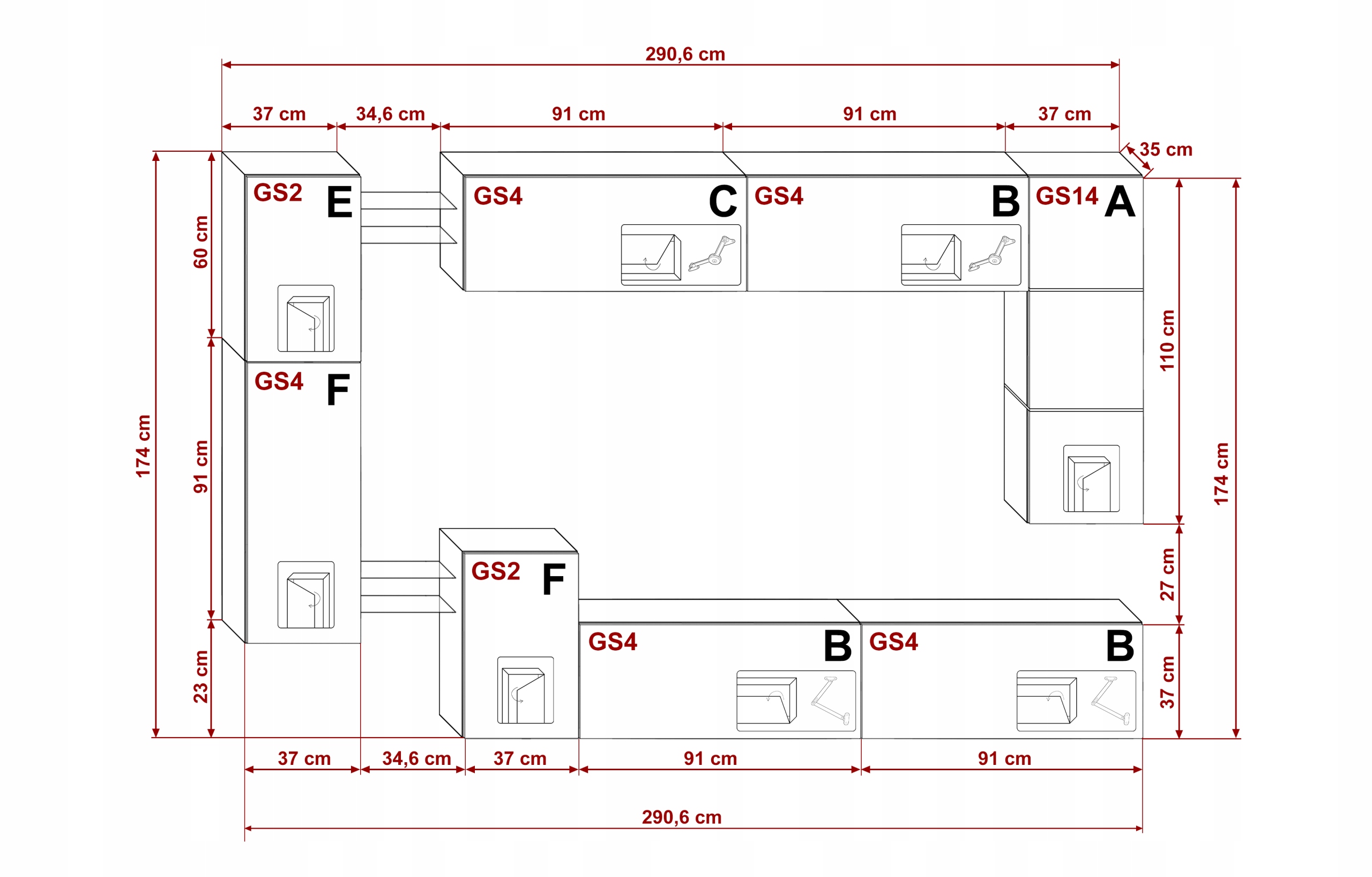 Zestaw Nowoczesnych Mebli Meblościanka AN90 New Kolor mebla biały