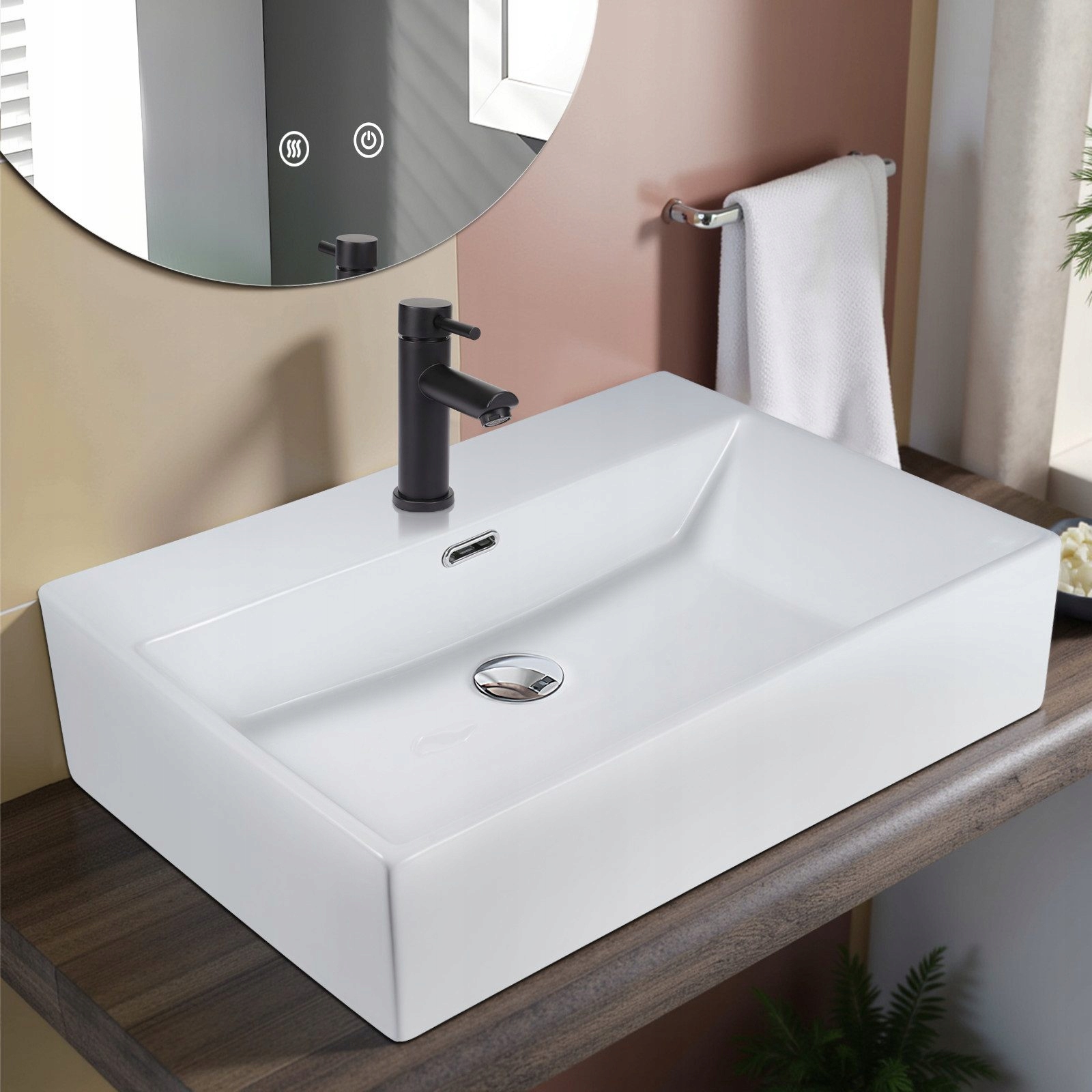 Nettlife Umywalka – ceramiczna, prostokątna, 60 cm