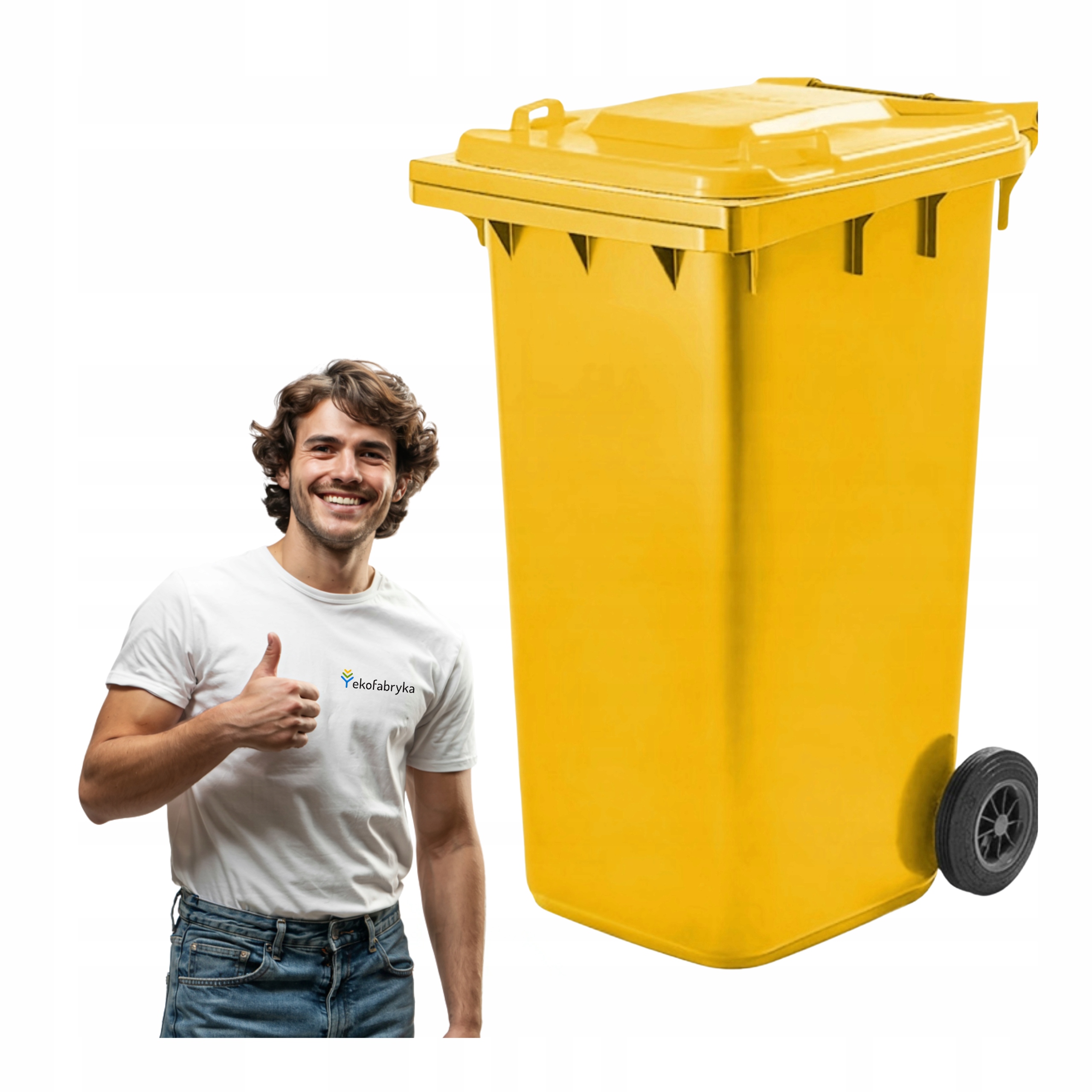 Śmietnik 240l żółty kubeł plastik komunalny Weber segregacja odpadów trwały