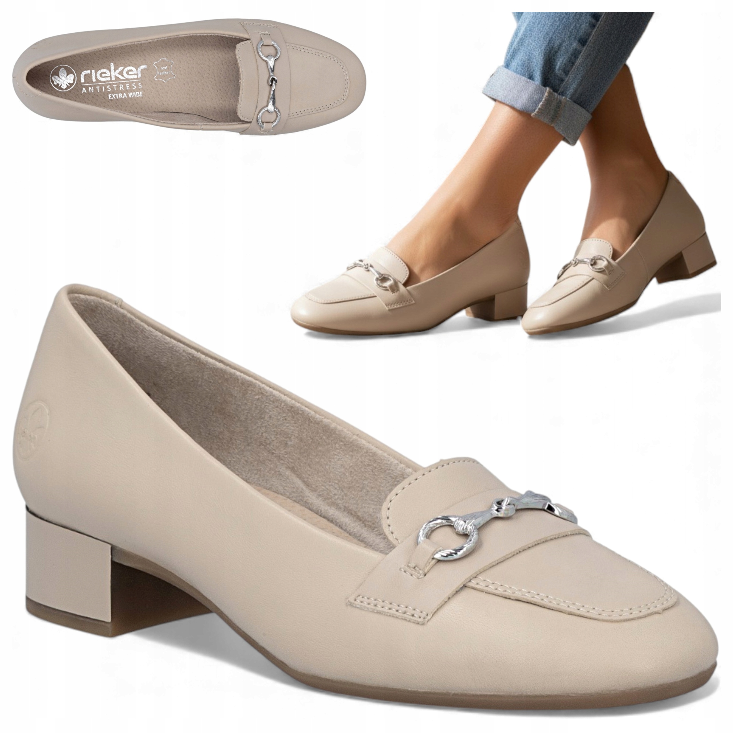 Dámské kožené polobotky 39 Rieker Béžové Elegantní Pohodlné Nízký podpatek