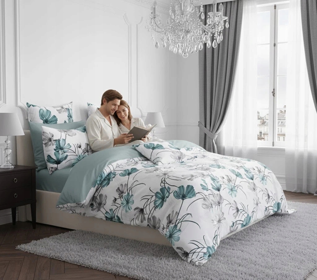 Bavlněná sada ložního prádla s jemným květinovým vzorem pro postel velikosti King 220x200