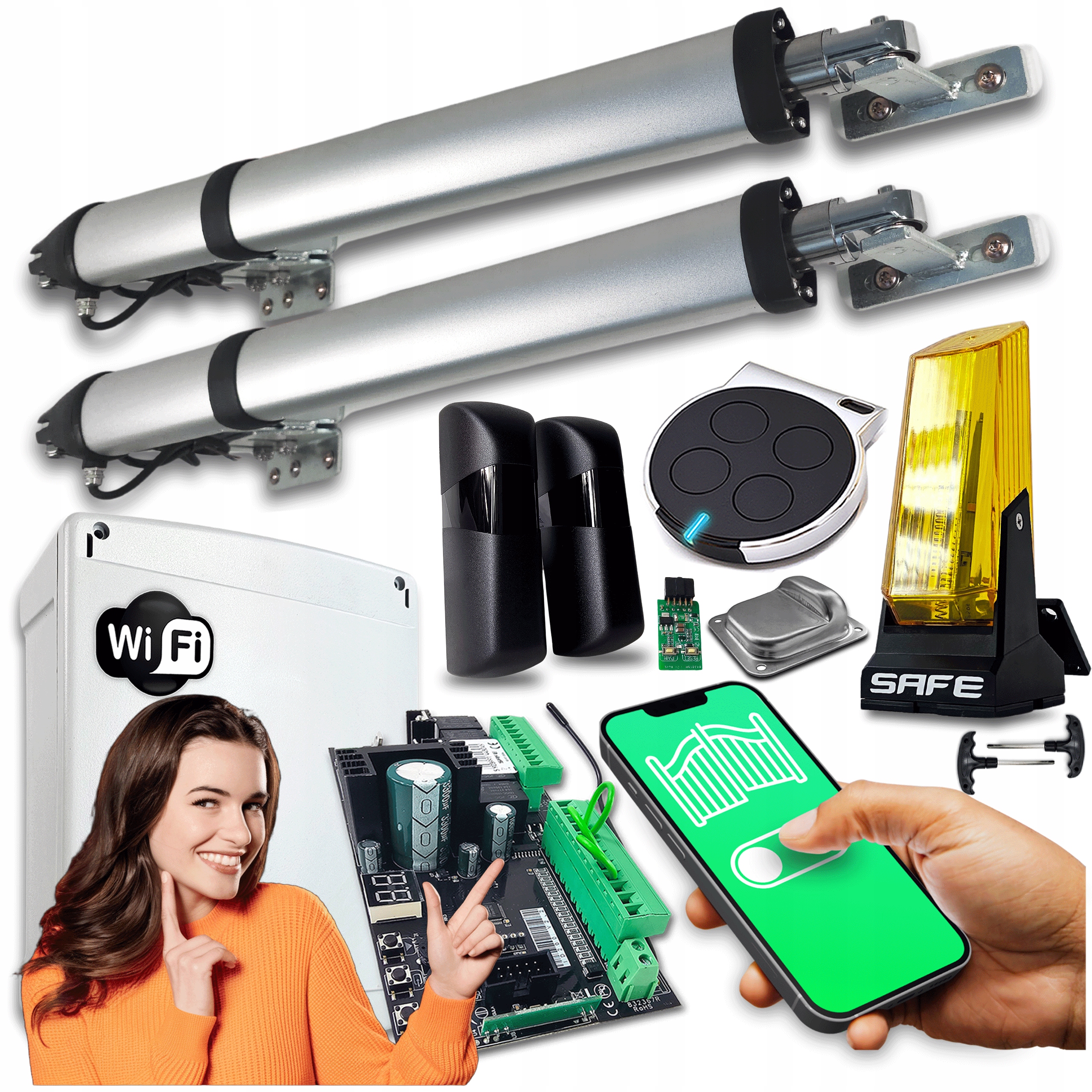 Set Pohon pro Dvoukřídlou Bránu 8m Lampa Ovladače Wifi Automat 200 Kg