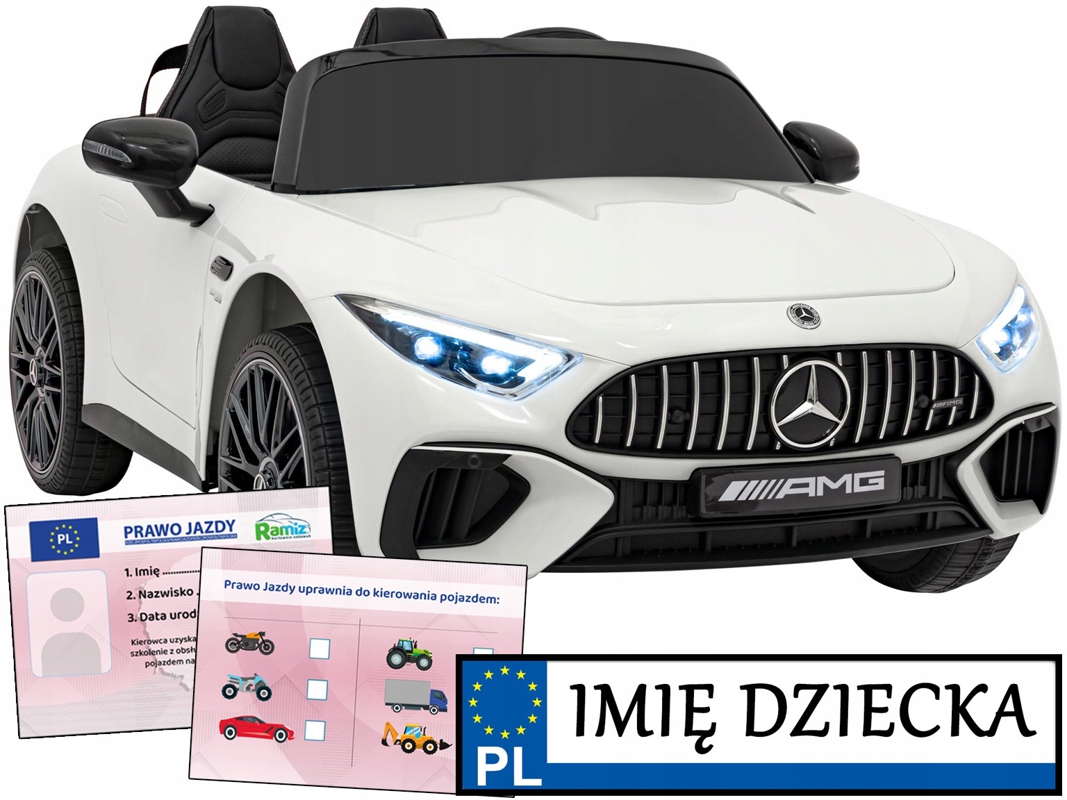 auto na akumulator Mercedes Benz Amg SL63 pilot Tablica Imienna prawo jazdy