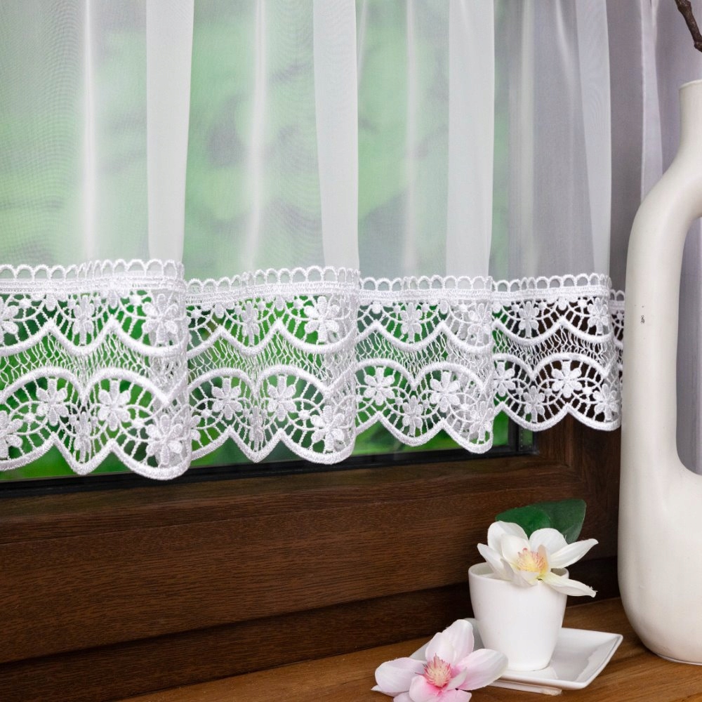 Vitrážová Záclona Voál S Guipurou, Pěkné Květiny 200x70