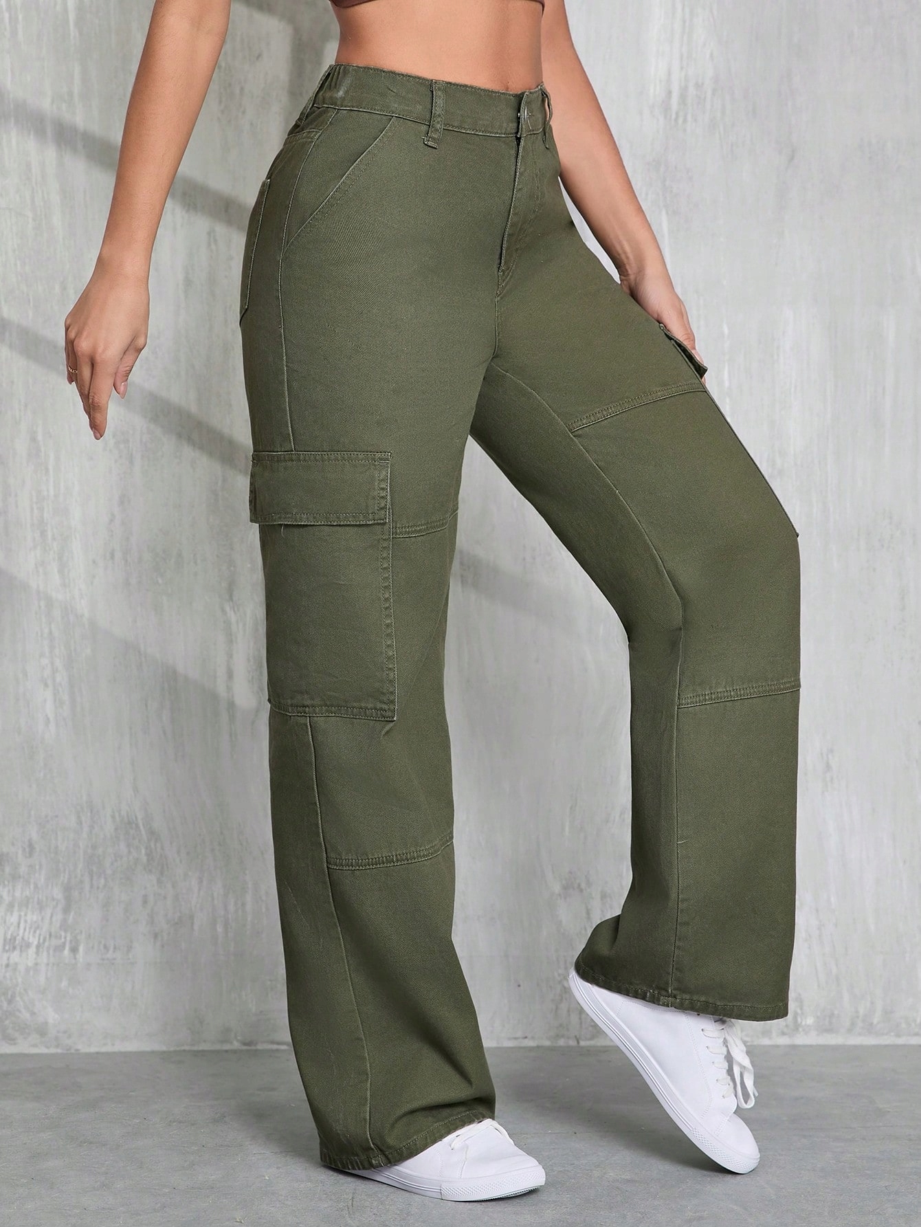 Dámské Kapsáče Zelené Bavlněné Tall Casual Shein M 38
