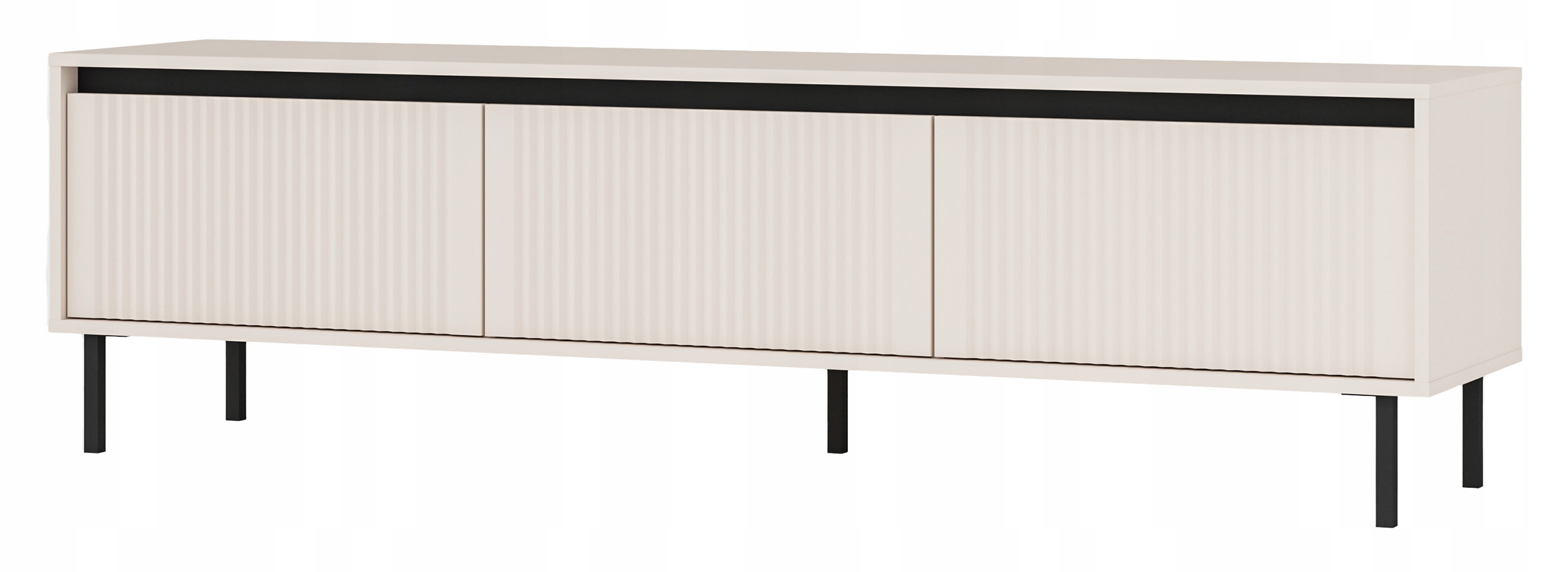 Rtv skříňka Osaka 179 cm, tři zásuvky a rýhovaná čela, béžová, písková barva