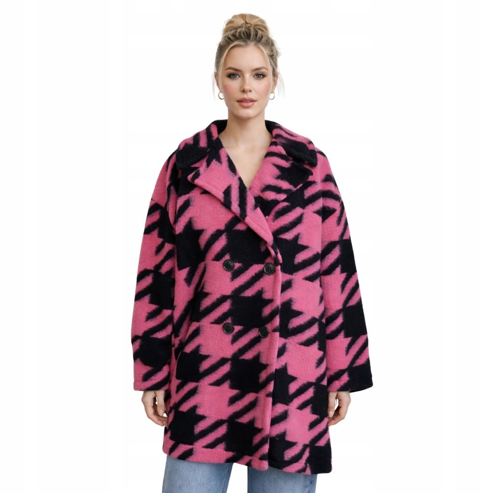 Dámský oversize vlněný kabát Italský růžovo-černý módní podzim