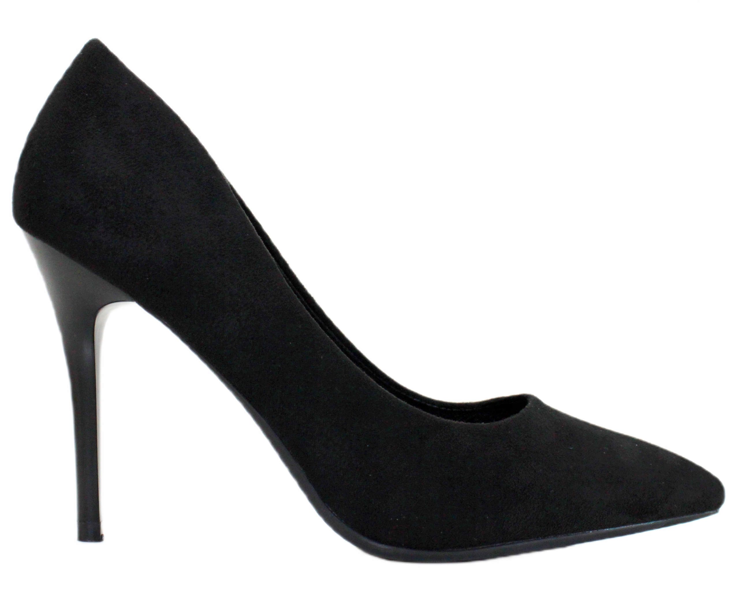 Damskie Zamszowe Wysokie Szpilki Czółenka Szpic Czarne obcas 10 cm 40