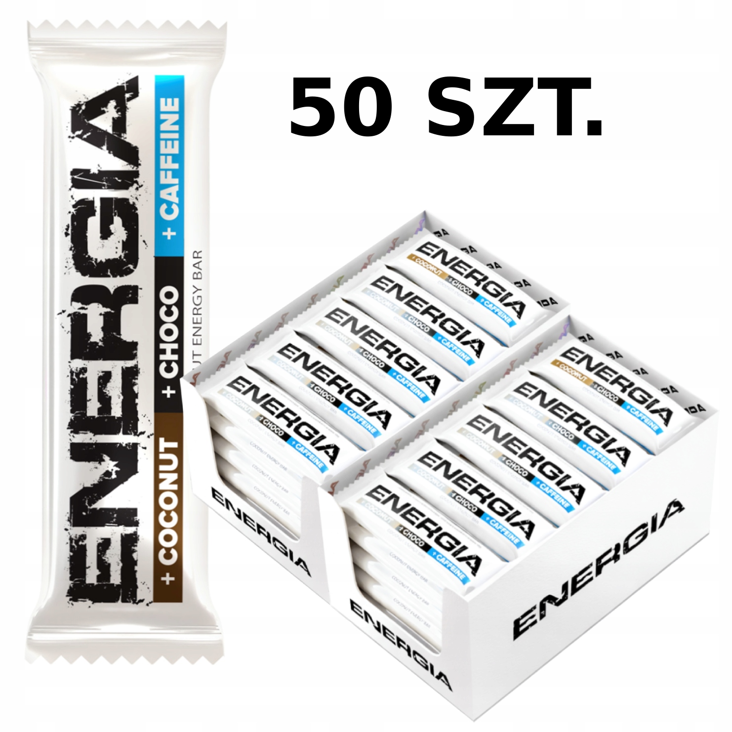 Baton Kokos Czekolada Kofeina Energy Bar Fitness Gym 50g