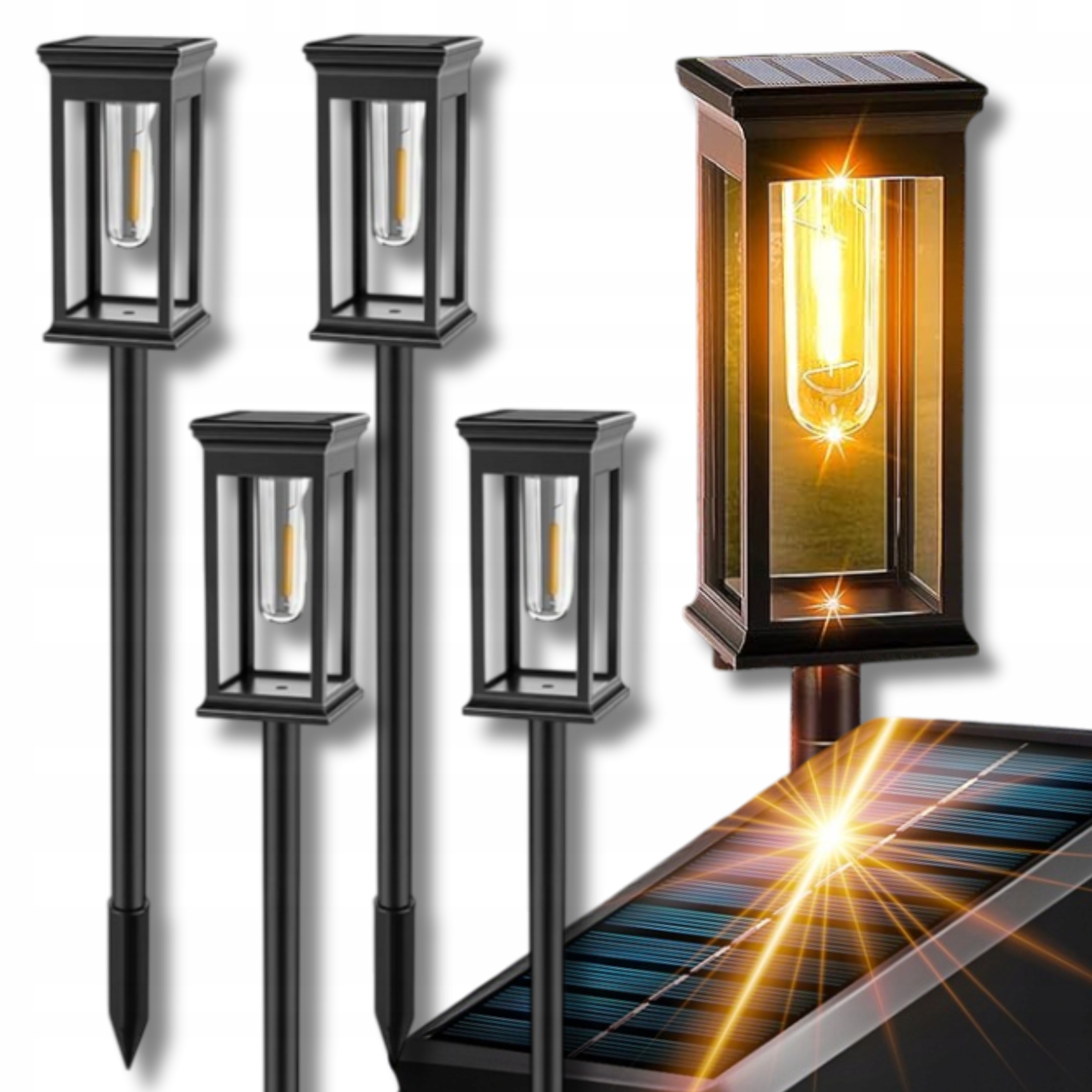 4x Solární Lampa Zapichovací Zahradní Voděodolná Senzor Sloupek Filament 60 cm