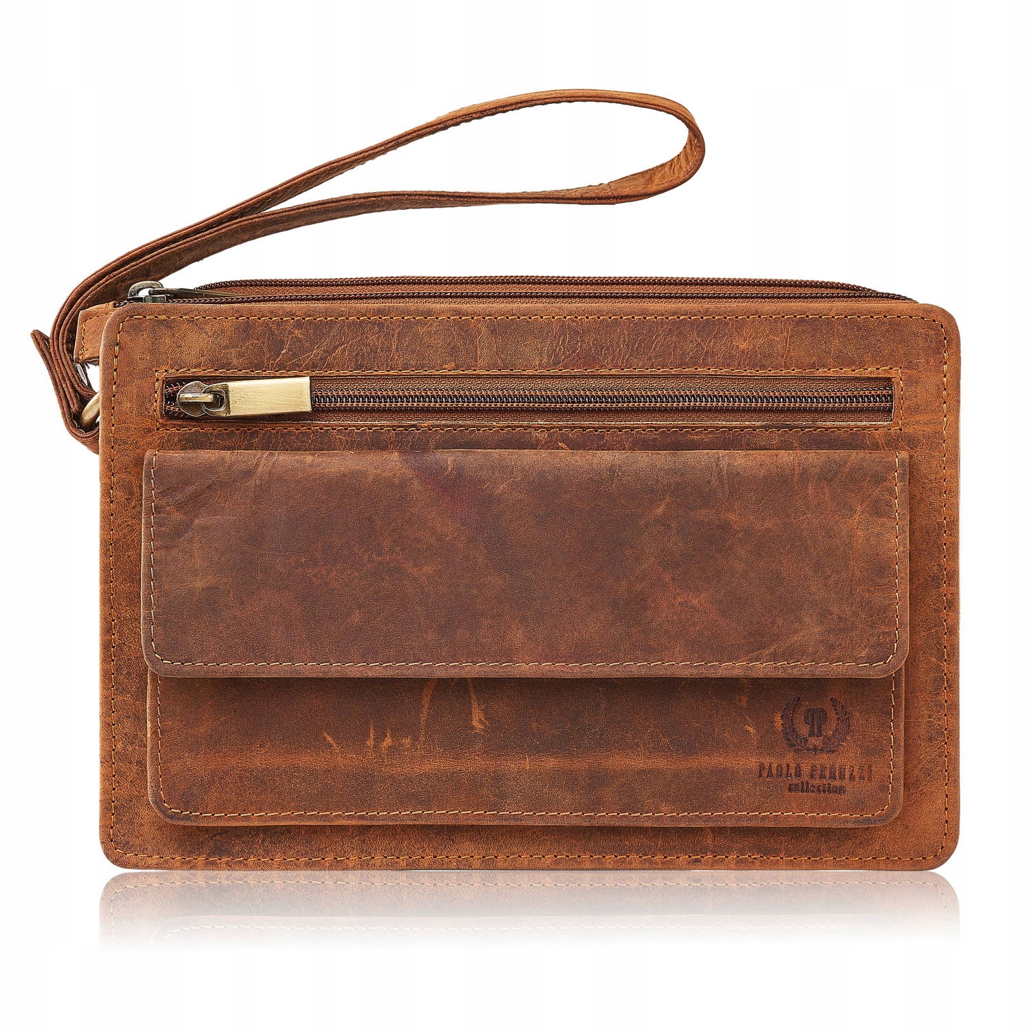 Pánská kožená taštička do ruky, hnědá vintage kapsa s organizérem