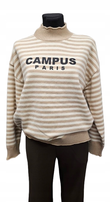 Roztomilý Měkký Pologolfový Svetr S Proužky Campus Paris