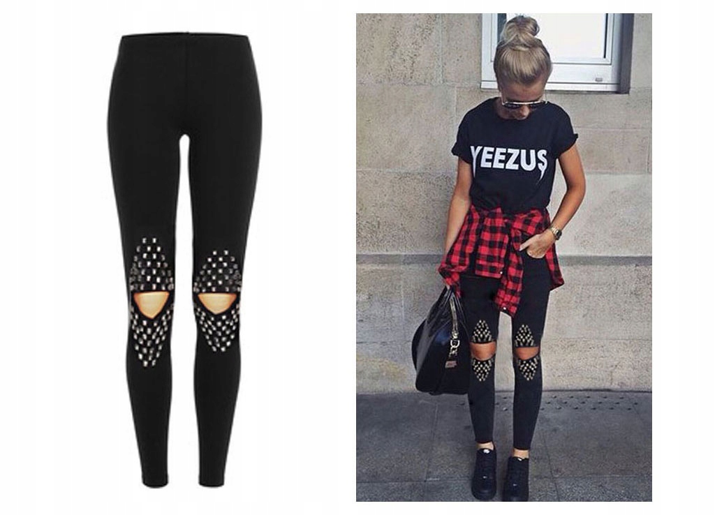 

Spodnie Legginsy Rurki Ćwieki Ripped Getry Dziury