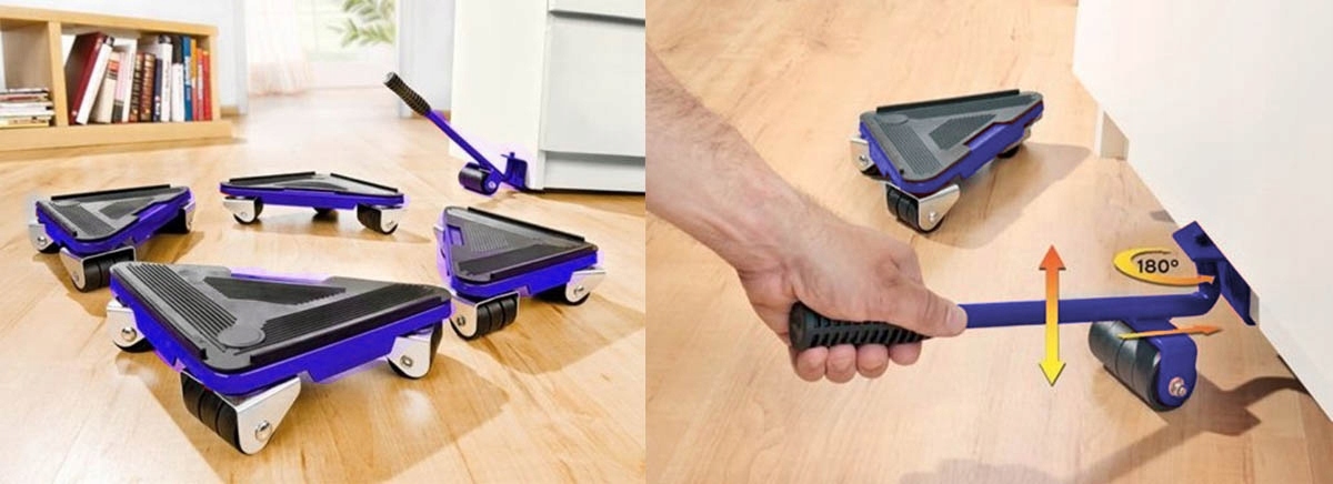 ZESTAW ROLKI DO TRANSPORTU MEBLI PRZESUWANIA Z PODNOŚNIKIEM 300kg 5ELE Marka Korbi