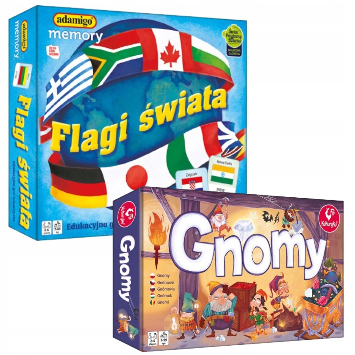 Adamigo Memory Flagi Kukuryku Gnomy zestaw gry planszowe