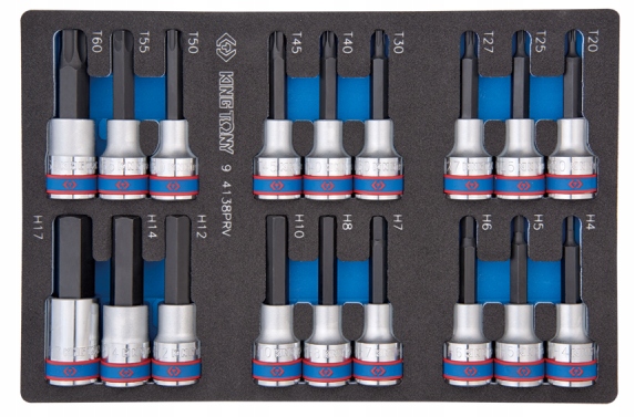 Sada nástavcov Dlhý Kľúč 1/2 Hex Torx 18ks H4-17mm King Tony 9-4138PRV