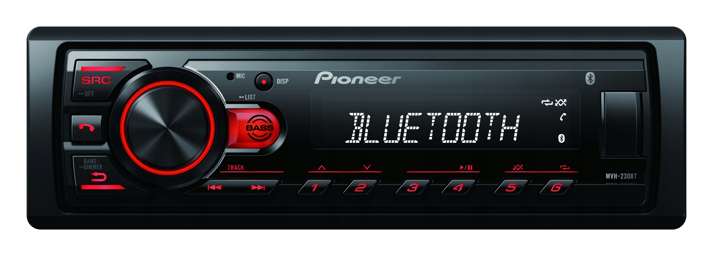 Autorádio Pioneer MVH-230BT, 1-DIN, Bluetooth, Usb, MP3, Aux, Flac