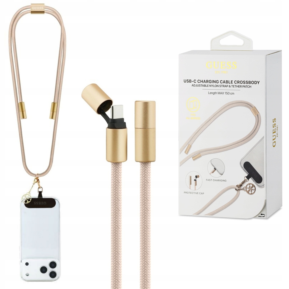 Guess originální poutko na telefon, přívěsek crossbody 2v1 s Usb-c kabelem