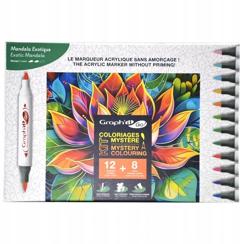 Akrylové fixy Graph'it oboustranné Brush & Fine, 12ks 8ks šablon Exotic M