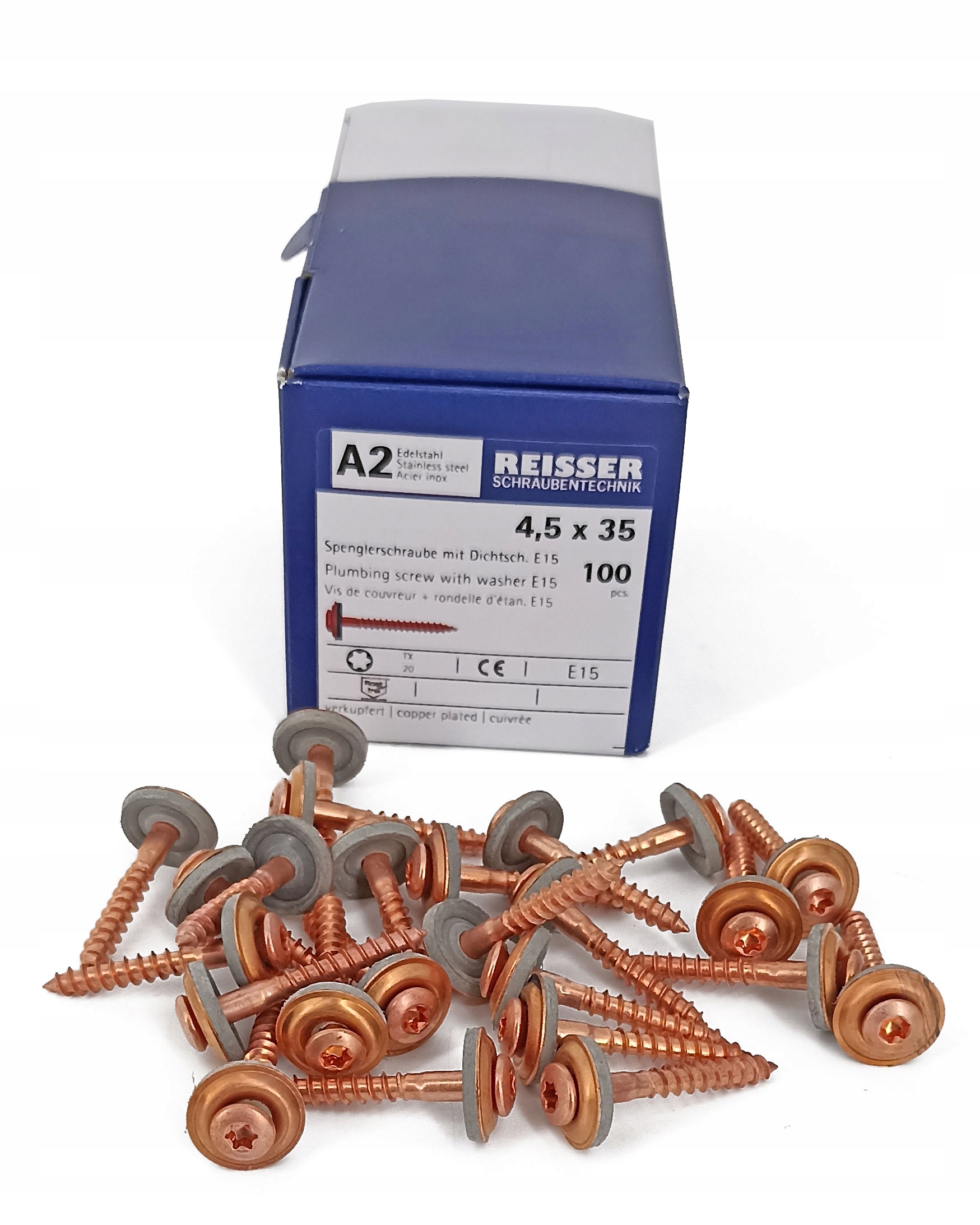 Wkręty farmerskie miedziowane z podkładką Reisser 4,5x35 stal nierdzewna A2