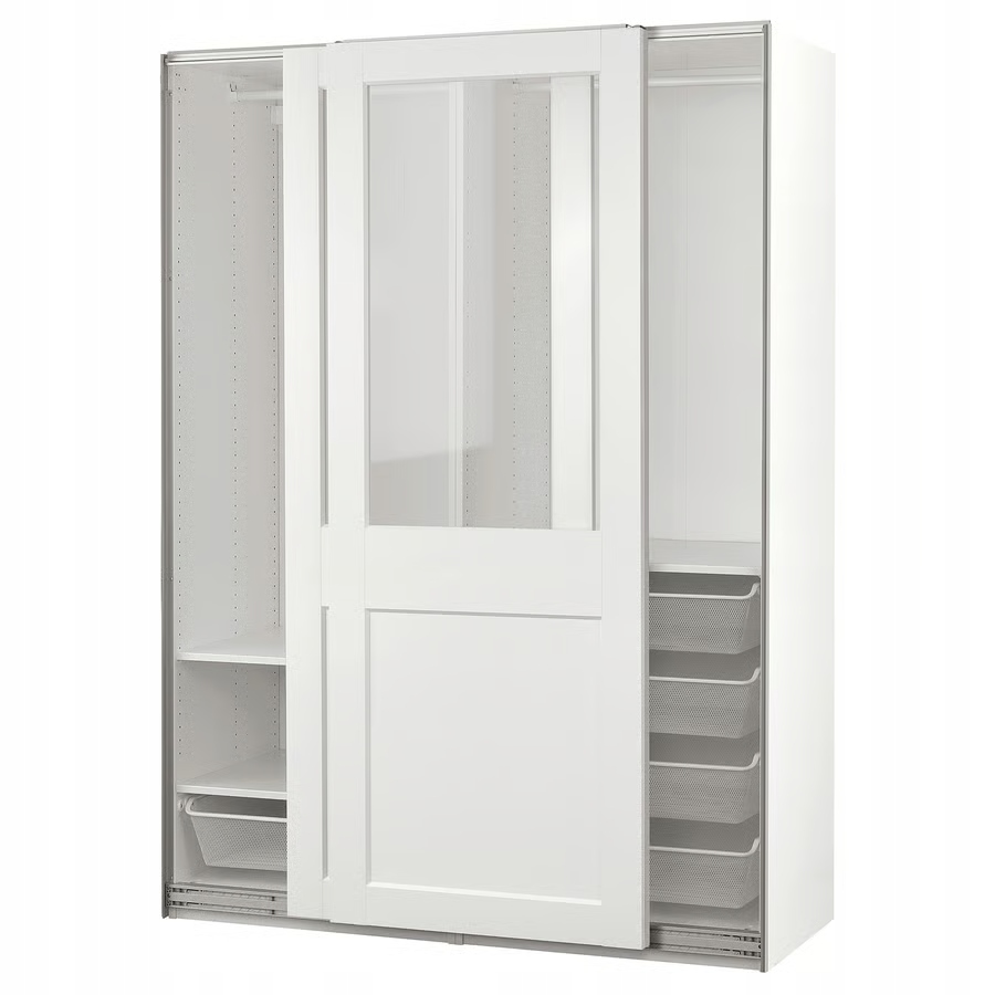 Ikea Pax Grimo Szafa z przesuwanymi drzwiami, biały/szkło 150x66x201 cm