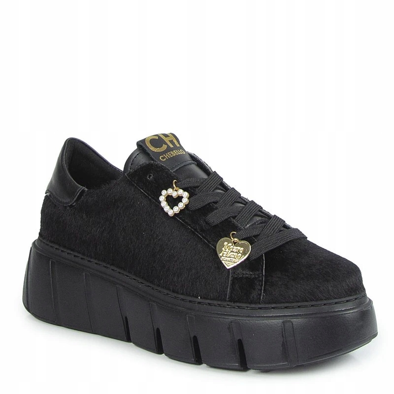 CheBello 4541 Černé Kožené Tenisky S Ozdobou 39