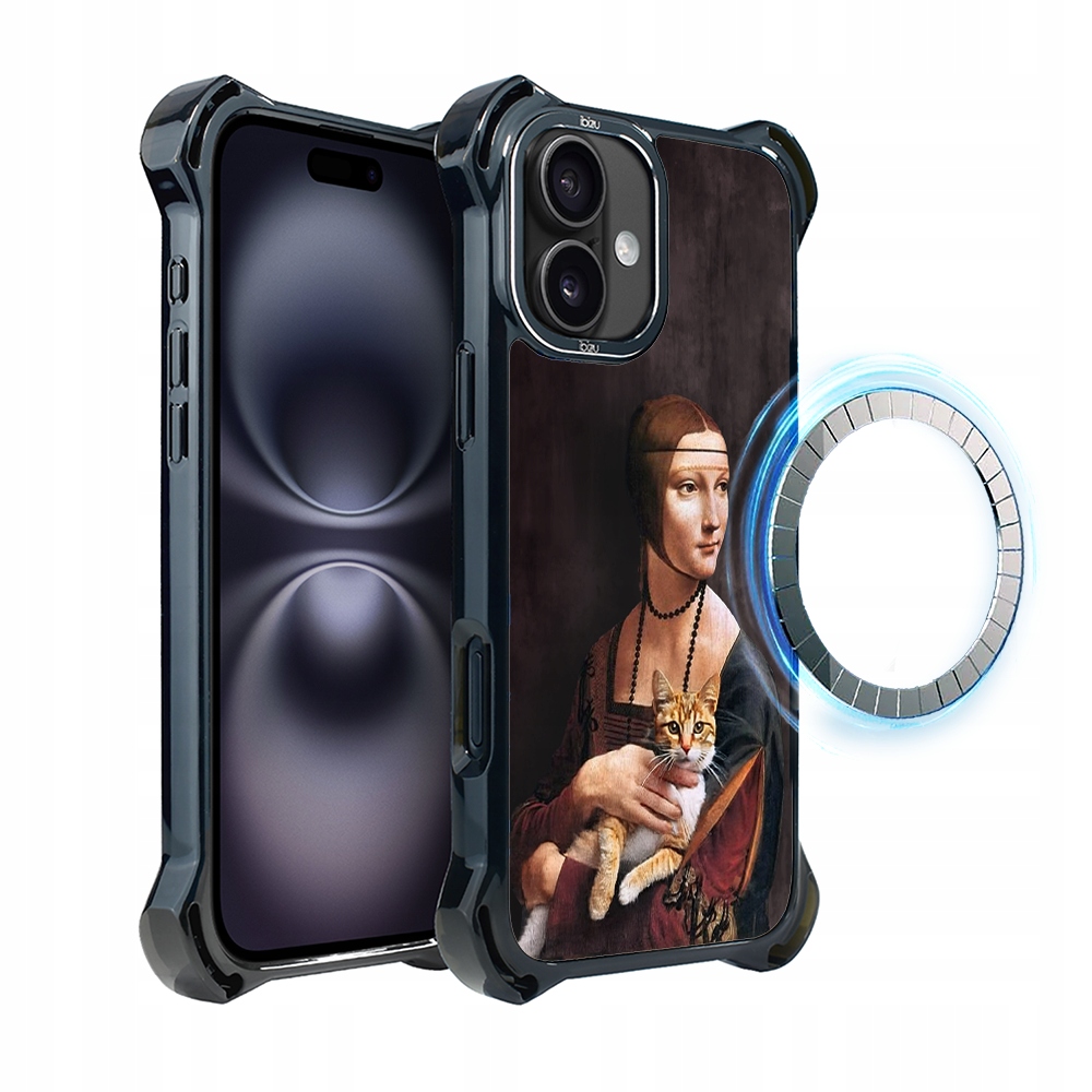 Pouzdro Ibizu DropGuard Ultra s MagSafe pro iPhone 16 Plus, dáma s kočkou
