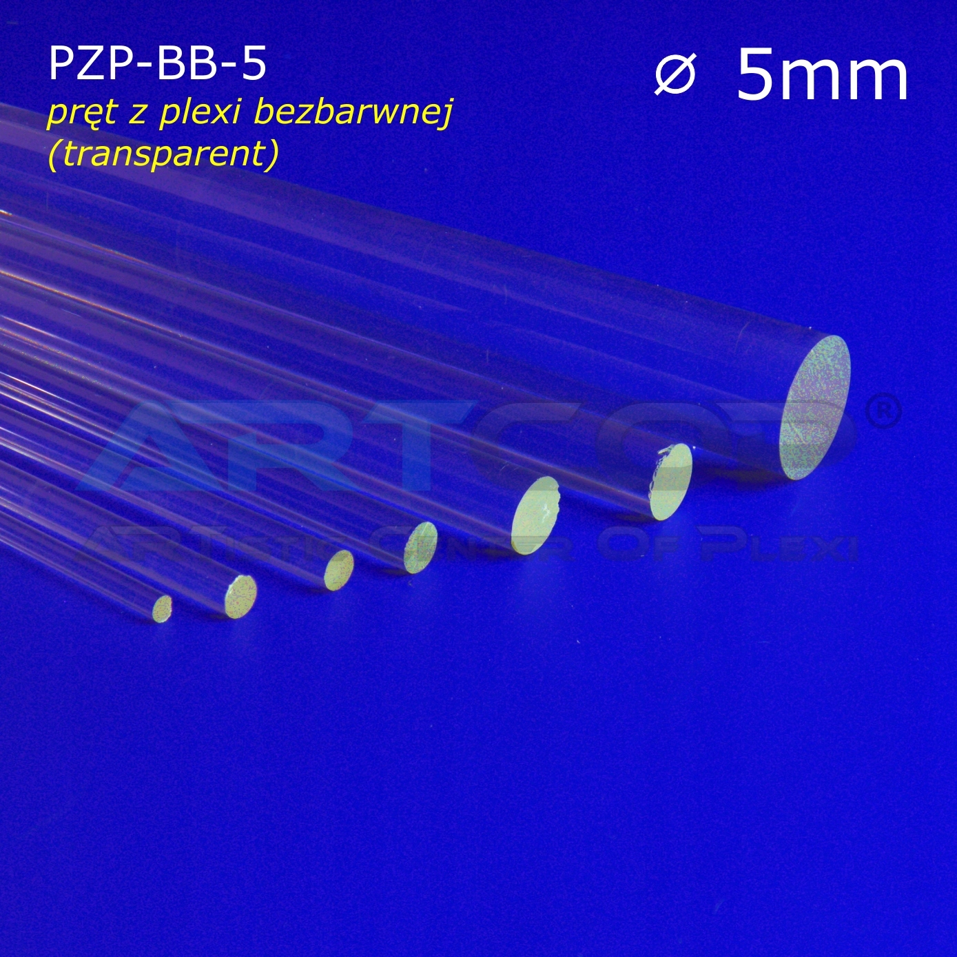 Pręt o średnicy fi 5mm z plexi bezbarwnej, wałek Marka Artcop