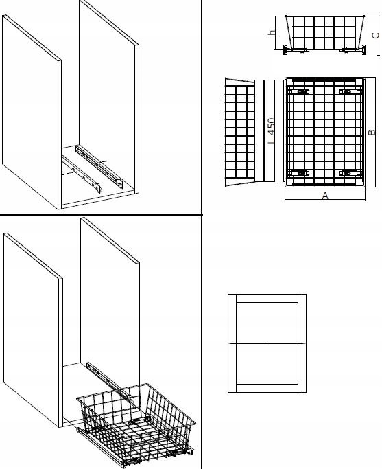 KOSZ DO SZAFY GARDEROBY SZAFKI 40 cm H-20cm GRAFIT Kod producenta SZUFLADA-MD-40/200/B