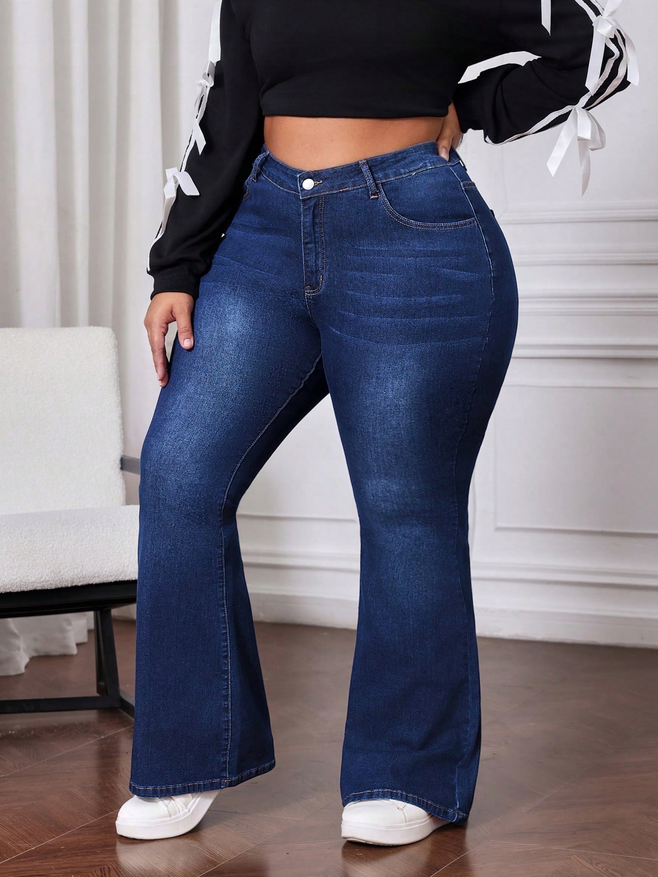Dámské Džíny Bootcut Zvony Modré Plus Casual Shein 11XL 62