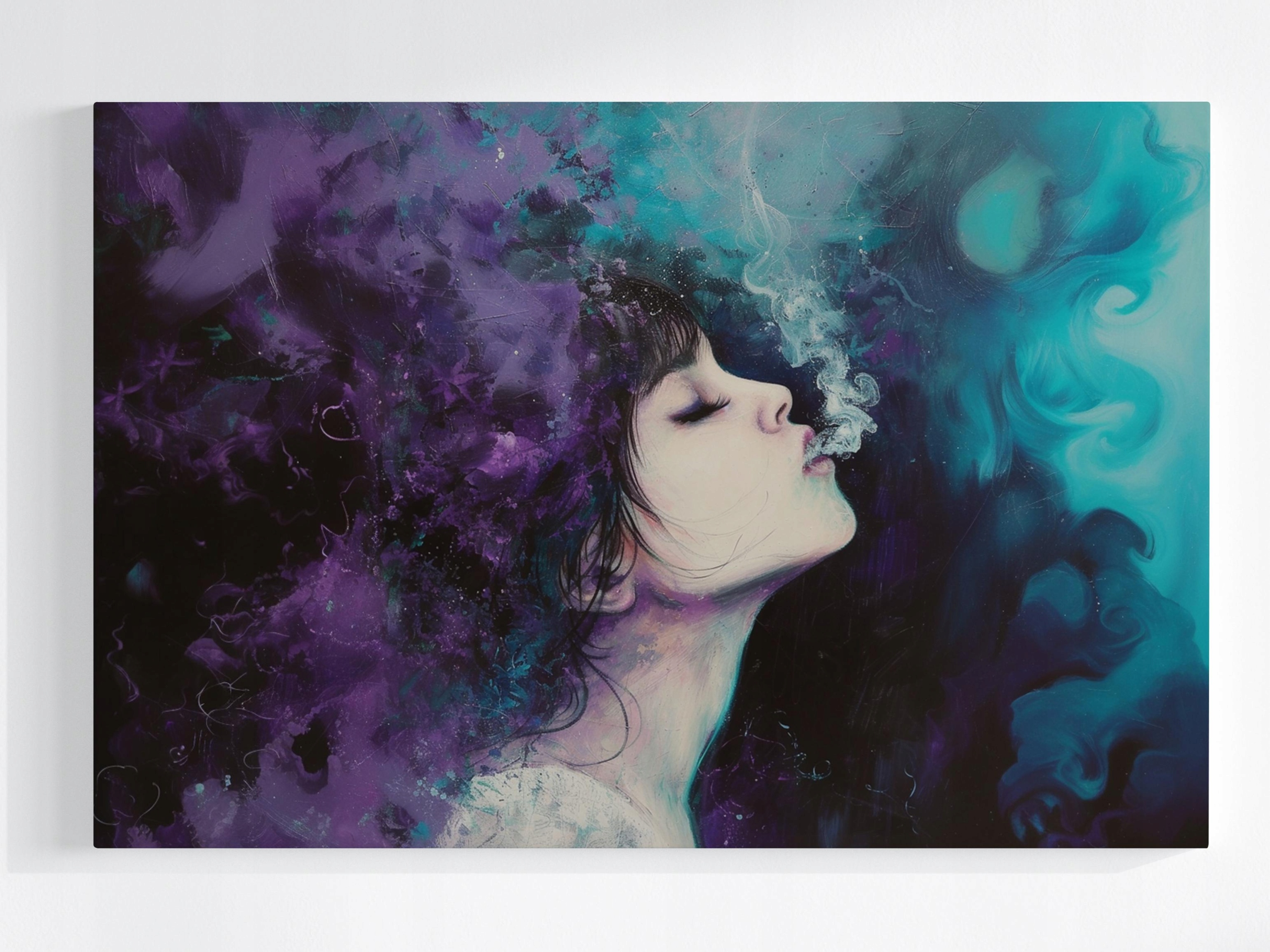 Obraz Na Plátně Canvas Portrét Žena Dívka Kouř Fialová Tyrkysová 120x80
