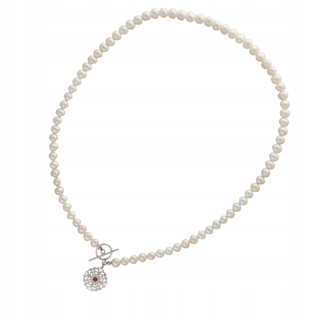 Náhrdelník s perlami a malým ažurem 50 cm stříbro