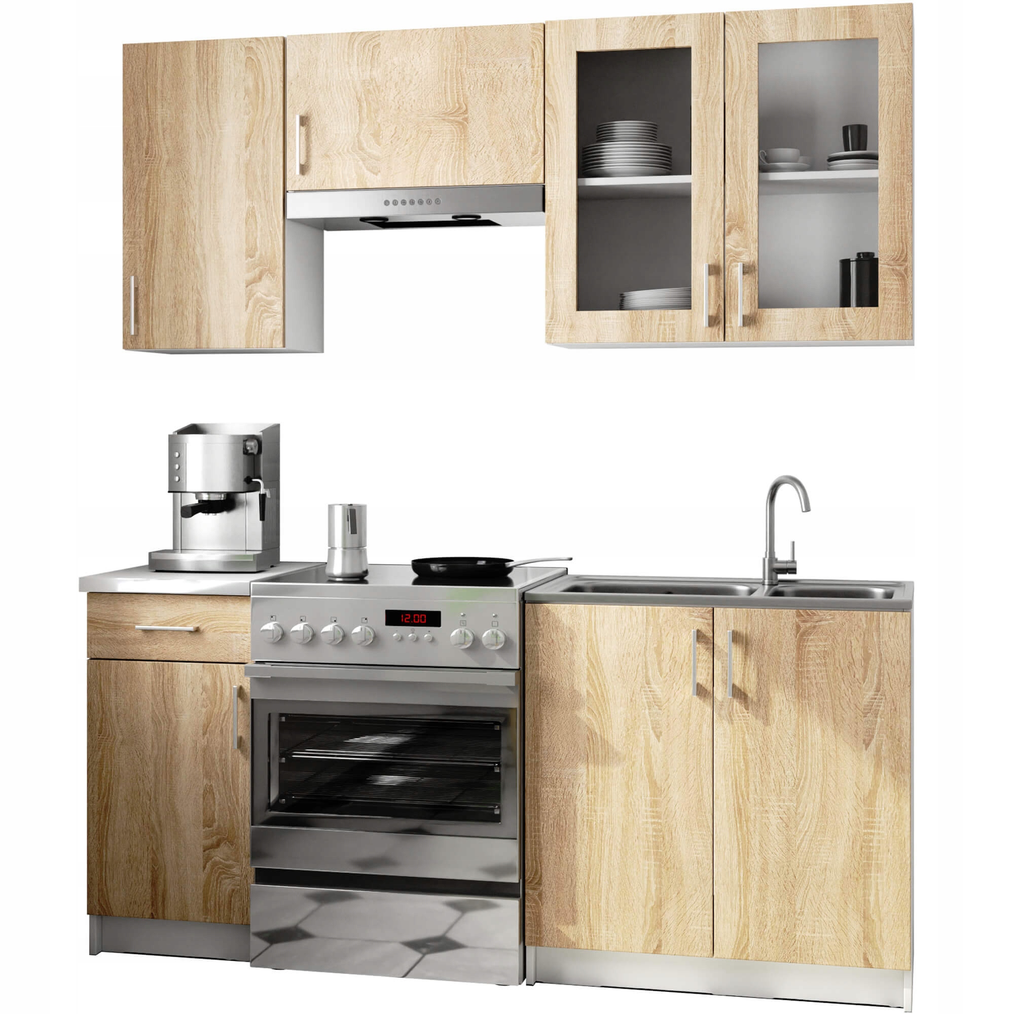 Kuchyňský Set Lima S Vitrínou 1.8 M H720 Bílá Dub Sonoma Akd
