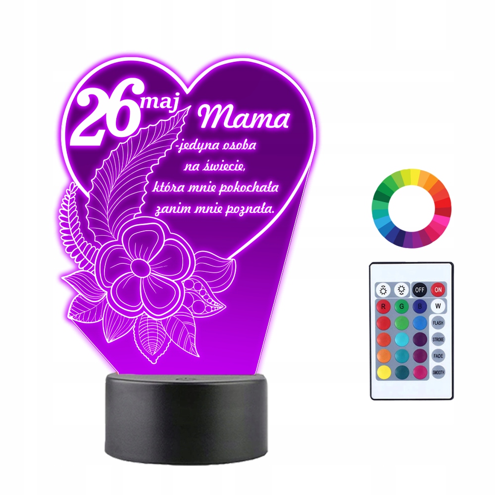 

Lampka Led 3D na Dzień Matki Grawer Imię