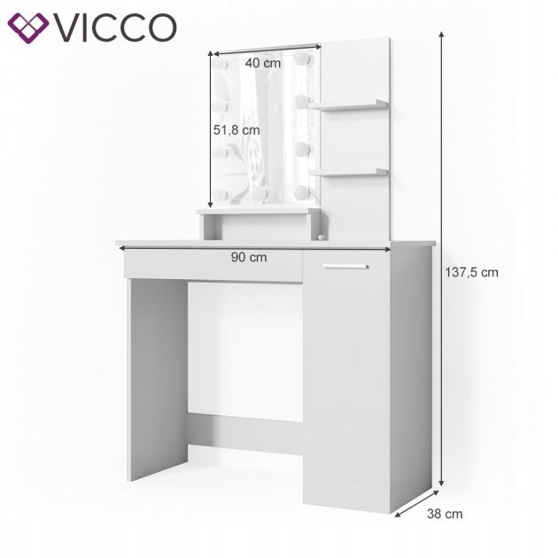 TOALETKA JULIA BIAŁA Z OŚWIETLENIEM LED VICCO Szerokość mebla 90 cm