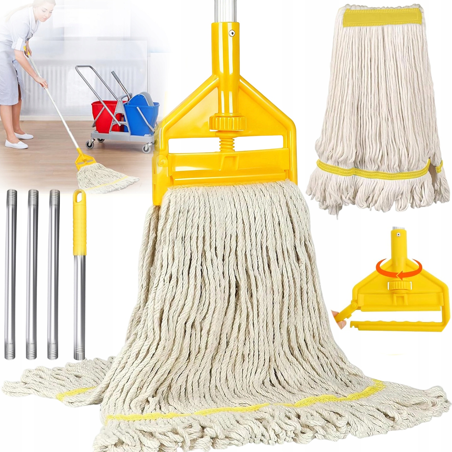 Levně Provázkový Mop Komplet, Snadno Namontovatelný, Opakovaně Použitelný, Savý