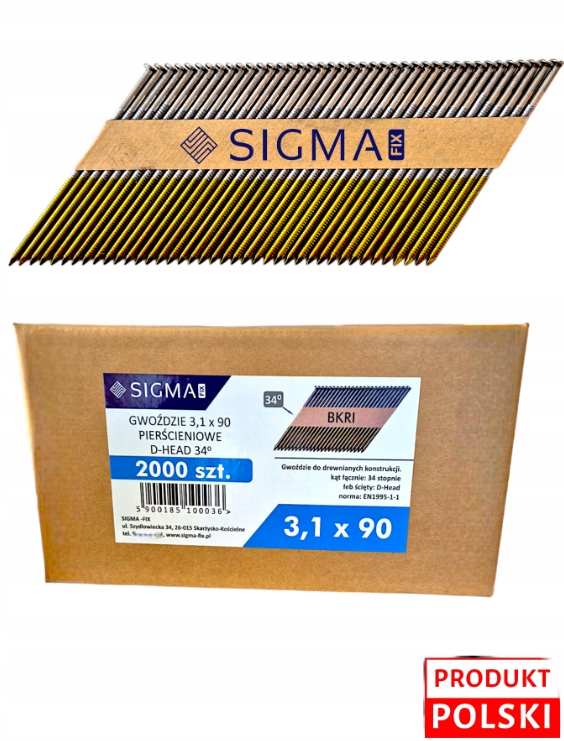 Gwoździe do gwoździarki łączone papierem 3,1x90 Pierścień 2000 szt. 34°