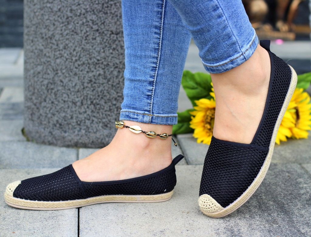 CZARNE PŁASKIE KORONKOWE ESPADRYLE DAMSKIE Marka inna